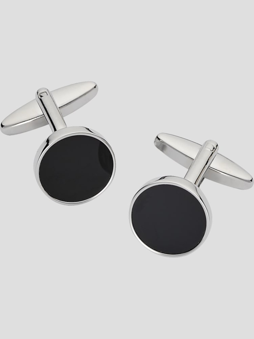 Pronto Uomo Round Onyx Silver Cufflinks Size ACC